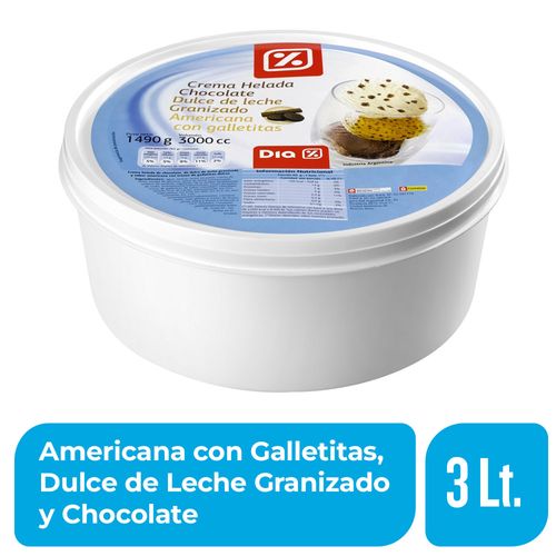 Helado DIA de Americana con Galletitas, Dulce de Leche Granizado y Chocolate 3 Lts.