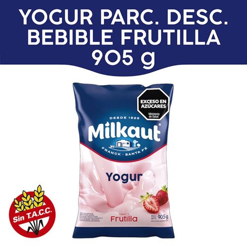 Yogur Bebible Parcialmente Descremado Milkaut Sabor Frutilla 905 Gr.