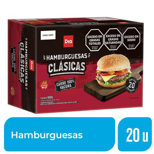 Hamburguesas de Carne Clásicas Dia x 20 Ud.