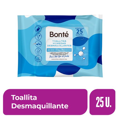 Toallitas Desmaquillantes Ácido Hialurónico Bonte 25 Ud.