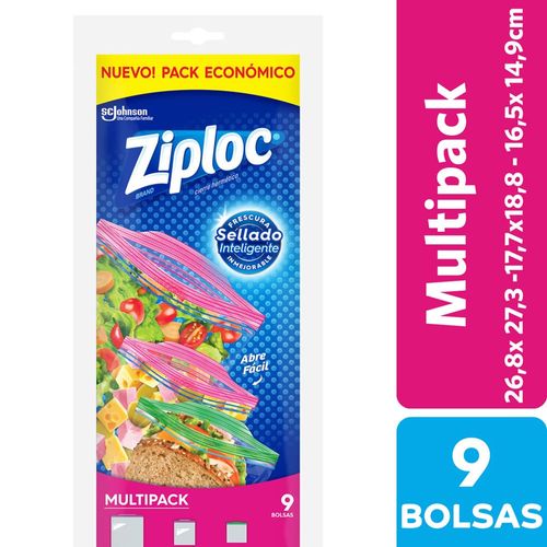 Bolsa hermetica Ziploc Multipack con Sellado Inteligente para Alimentos 3 tamaños 9 Ud.