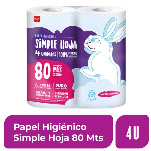 Papel HigiÃ©nico Simple Hoja 80mts 4 Ud.