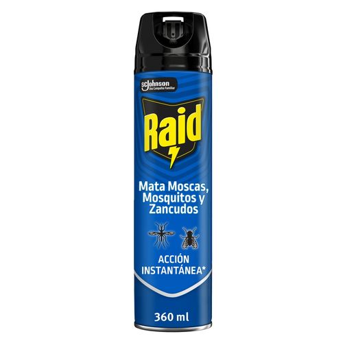 Insecticida Raid Mata Moscas y Mosquitos Nueva Fórmula x2 más rápido en Aerosol 360 Ml.
